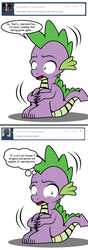 Size: 424x1204 | Tagged: safe, artist:dekomaru, spike, dragon, tumblr:ask twixie, g4, ask, fetal position, male, scarred for life, sitting, solo, traumatized, tumblr