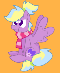 Size: 906x1108 | Tagged: safe, artist:redrose26, oc, oc only, oc:lavender heart, pony, clothes, orange background, scarf, simple background, solo
