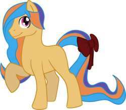 Size: 1021x889 | Tagged: safe, artist:schattenspielrex, oc, oc only, oc:flutter dash, earth pony, pony, blank flank, bow, magical lesbian spawn, male, offspring, parent:applejack, parent:rainbow dash, parents:appledash, simple background, solo, stallion, tail bow, transparent background