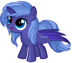 Size: 1520x1332 | Tagged: safe, artist:mizhoreonechan, princess luna, alicorn, pony, g4, base used, blushing, colored wings, female, filly, open mouth, open smile, simple background, smiling, solo, spread wings, transparent background, wings, woona, younger