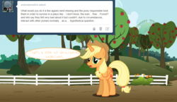 Size: 1001x580 | Tagged: safe, artist:hakunohamikage, applejack, alicorn, pony, ask-princesssparkle, g4, applecorn, ask-alicornapplejack, crossover, female, princess applejack, race swap, solo