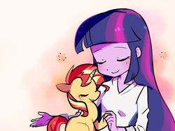 Size: 1400x1050 | Tagged: safe, artist:haden-2375, sunset shimmer, twilight sparkle, pony, unicorn, equestria girls, g4, cute, female, lesbian, mare, shimmerbetes, ship:sunsetsparkle, shipping, smiling, twiabetes