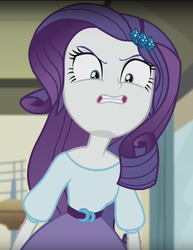 Size: 787x1018 | Tagged: safe, screencap, rarity, dance magic, equestria girls, equestria girls specials, g4, angry, belt, blouse, clothes, cropped, female, gritted teeth, hair, hairpin, looking at you, looking down, makeup, skirt, solo, teenager, teeth