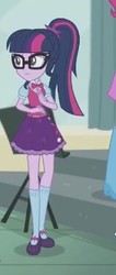 Size: 159x375 | Tagged: safe, screencap, pinkie pie, sci-twi, twilight sparkle, equestria girls, equestria girls specials, g4, my little pony equestria girls: dance magic, bowtie, clothes, cropped, glasses, mary janes, ponytail, sci-twi outfits, shoes, skirt, socks, worried