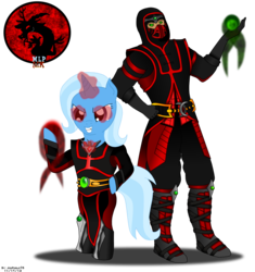 Size: 1200x1275 | Tagged: safe, artist:jonpablo45, trixie, pony, unicorn, g4, alicorn amulet, belt, bipedal, boots, clothes, cosplay, costume, crossover, ermac, female, gloves, glowing eyes, mare, mortal kombat, simple background, transparent background