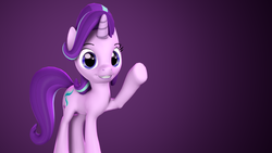 Size: 3840x2160 | Tagged: safe, artist:xppp1n, starlight glimmer, pony, unicorn, g4, 3d, female, gradient background, high res, looking at you, mare, raised hoof, smiling, solo, source filmmaker, underhoof, waving