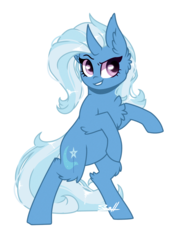 Size: 1762x2277 | Tagged: safe, artist:cloud-drawings, trixie, pony, unicorn, g4, chest fluff, chibi, curved horn, female, fluffy, horn, mare, rearing, simple background, solo, transparent background