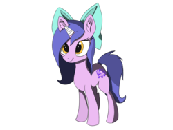 Size: 3413x2560 | Tagged: safe, artist:dranoellexa, artist:lunar froxy, oc, oc only, oc:avici flower, pony, unicorn, bandage, bow, female, high res, mare, phone drawing, simple background, smiling, solo, white background