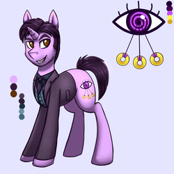 Size: 1440x1440 | Tagged: safe, artist:deyogee, pony, clothes, crossover, facial hair, jessica jones, kilgrave, ponified, reference sheet, solo