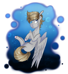 Size: 2020x2200 | Tagged: safe, artist:bluefly10, oc, oc only, oc:digital dusk, pegasus, pony, abstract background, bubble, high res, ocean, solo, underwater, water