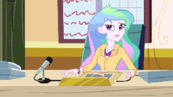 Size: 320x180 | Tagged: safe, screencap, princess celestia, principal celestia, equestria girls, g4, my little pony equestria girls, celestia's office, female, gif, needs more resolution, non-animated gif, picture for breezies, reaction image, solo
