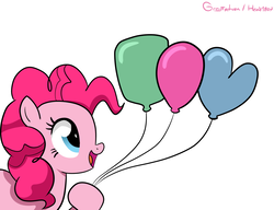 Size: 1300x1000 | Tagged: safe, artist:graytyphoon, pinkie pie, earth pony, pony, g4, balloon, cute, diapinkes, female, hoof hold, mare, open mouth, simple background, smiling, solo, that pony sure does love balloons, white background