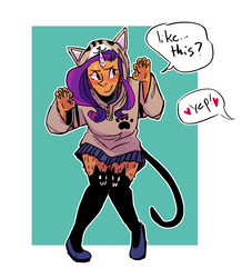 Size: 1280x1410 | Tagged: safe, artist:stevetwisp, rarity, human, g4, blushing, cat ears, clothes, costume, female, hair, hairy legs, humanized, offscreen character, solo