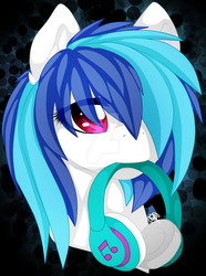 Size: 1024x1376 | Tagged: safe, artist:angelesthewolf15, dj pon-3, vinyl scratch, pony, unicorn, g4, bust, cute, female, hair over one eye, headphones, mare, missing accessory, mouth hold, portrait, solo, vinylbetes