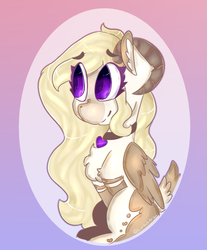 Size: 952x1152 | Tagged: safe, artist:yunieelloa, oc, oc only, original species, pony, female, mare, ram horns, sitting, solo, wings
