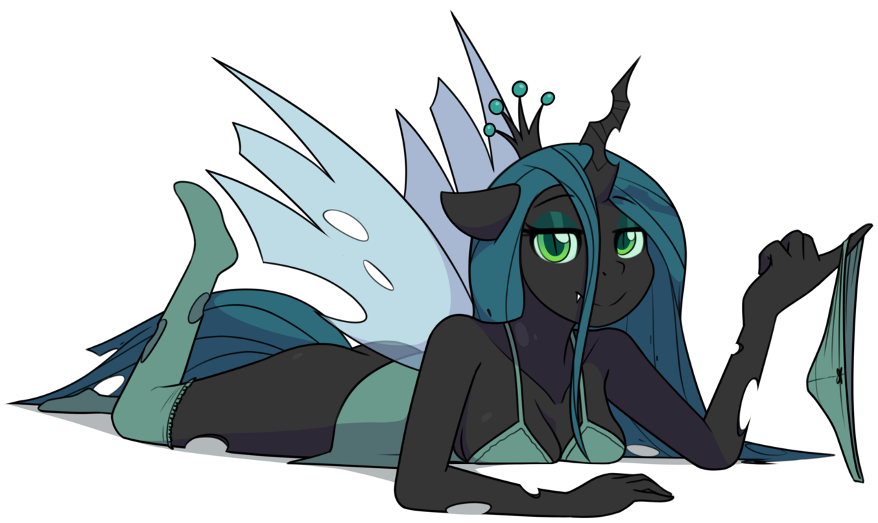 queen chrysalis, anthro, plantigrade anthro, bedroom eyes, bottomless, brea...