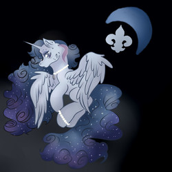 Size: 4132x4132 | Tagged: safe, artist:bewarethemusicman, fleur-de-lis, princess luna, oc, oc only, oc:fleur de lune, alicorn, pony, g4, absurd resolution, fusion, solo