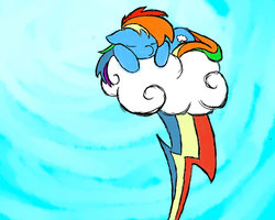 Size: 1024x819 | Tagged: safe, artist:deadmoochie, rainbow dash, g4, cloud, cutie mark, female, sleeping, solo