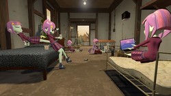 Size: 1280x720 | Tagged: safe, artist:horsesplease, shining armor, sunny flare, twilight sparkle, equestria girls, g4, 3d, clone, computer, gmod, multeity, pointy ponies