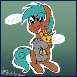 Size: 1000x1000 | Tagged: safe, artist:espeonna, applejack, oc, oc only, oc:apples, earth pony, pony, g4, clothes, happy, hoodie, plushie, smiling, solo, squee, starry eyes, wingding eyes