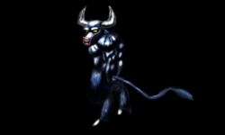 Size: 4000x2400 | Tagged: safe, artist:billyggruff, iron will, minotaur, pony, g4, black background, glowing eyes, horn, male, multiple horns, simple background, solo