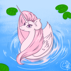 Size: 3000x3000 | Tagged: safe, artist:fluffyjacky, oc, oc only, oc:lily, alicorn, pony, aliduck, behaving like a bird, behaving like a duck, female, high res, looking at you, mare, pegaduck, solo, water