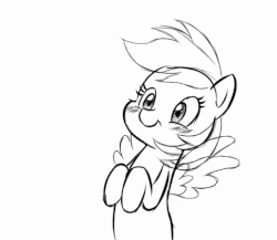 Size: 516x448 | Tagged: safe, artist:artattax, rainbow dash, pony, g4, animated, black and white, blushing, cute, dashabetes, female, gif, grayscale, monochrome, pencil test, simple background, solo, weapons-grade cute, white background