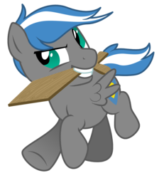 Size: 1815x2029 | Tagged: safe, artist:lostinthetrees, oc, oc only, oc:cloud zapper, pegasus, pony, colt, male, mouth hold, simple background, solo, transparent background, vector, wooden sword, younger