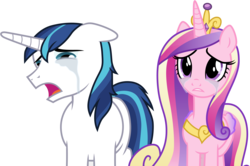 Size: 4513x3001 | Tagged: safe, artist:cloudy glow, princess cadance, shining armor, alicorn, pony, unicorn, a flurry of emotions, g4, .ai available, crying, crying armor, devastation, duo, female, heartbreak, high res, male, mare, princess sadance, sad, sad armor, ship:shiningcadance, shipping, simple background, stallion, straight, transparent background, vector, whining, whining armor