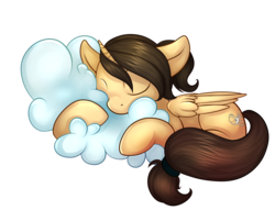Size: 3200x2440 | Tagged: safe, artist:pingwinowa, oc, oc only, oc:eternal light, alicorn, pony, alicorn oc, cloud, cute, high res, ocbetes, ponytail, simple background, sleeping, solo, transparent background