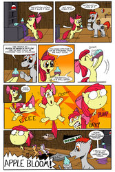 Size: 1024x1536 | Tagged: safe, artist:cartoon-eric, apple bloom, scootaloo, sweetie belle, oc, oc:fritz, oc:gear loose, swordfish, comic:cmc and gear loose, g4, apple bloon, bone, cameo, comic, cutie mark crusaders, inflated head, inflation, phanto, potion, super mario, super mario bros. 2