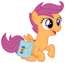 Size: 2588x2497 | Tagged: safe, artist:sketchmcreations, scootaloo, pony, g4, parental glideance, cute, cutealoo, female, happy, high res, open mouth, prone, raised hoof, saddle bag, simple background, sitting, solo, transparent background, vector