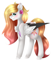 Size: 2288x2608 | Tagged: safe, artist:mauuwde, oc, oc only, oc:ember (cinnamontee), pegasus, pony, art trade, blushing, feather, female, high res, looking at you, mare, simple background, smiling, solo, transparent background