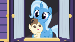 Size: 1920x1080 | Tagged: safe, edit, edited screencap, screencap, pound cake, trixie, pony, g4, to where and back again, baby, baby pony, cute, foal, holding a pony, to saddlebags and back again