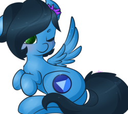 Size: 1280x1140 | Tagged: source needed, safe, artist:ashee, oc, oc only, oc:sapphire nebula, pegasus, pony, cute, flower, flower in hair, green eyes, one eye closed, simple background, solo, transparent background, wingding eyes