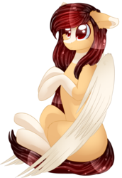 Size: 1024x1486 | Tagged: safe, artist:php146, oc, oc only, oc:yeri, pegasus, pony, colored pupils, colored wings, eye clipping through hair, female, floppy ears, mare, simple background, sitting, solo, transparent background