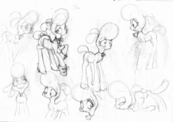 Size: 2039x1447 | Tagged: safe, artist:unousaya, pom (tfh), lamb, sheep, them's fightin' herds, bell, bell collar, bowtie, collar, community related, female, simple background, sketch, solo, traditional art
