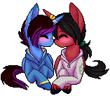 Size: 157x137 | Tagged: safe, artist:doekitty, oc, oc only, oc:spellbound, alicorn, pony, unicorn, animated, clothes, gif, hoodie, kissing, oc x oc, pixel art, prone, shipping, simple background, transparent background