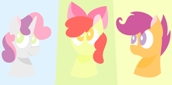 Size: 1522x752 | Tagged: safe, artist:redrose26, apple bloom, scootaloo, sweetie belle, pony, g4, cutie mark crusaders, lineless
