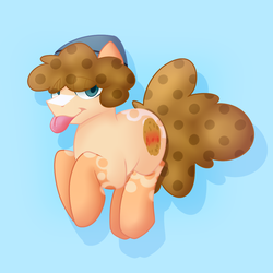 Size: 1026x1026 | Tagged: safe, artist:timidwithapen, oc, oc only, oc:timid cookie, pony, beanie, blue background, clothes, cute, hat, male, ponysona, simple background, solo, stallion, tongue out