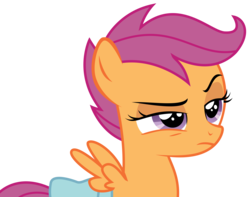 Size: 4119x3253 | Tagged: safe, artist:sketchmcreations, scootaloo, pony, g4, parental glideance, eyebrows, female, filly, foal, high res, raised eyebrow, saddle bag, scootaloo is not amused, simple background, skeptical, solo, spread wings, transparent background, unamused, vector, wings