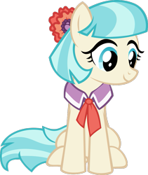 Size: 823x977 | Tagged: safe, artist:iknowpony, coco pommel, earth pony, pony, g4, made in manehattan, .svg available, clothes, cocobetes, cute, female, flower, hooves, mare, scarf, simple background, smiling, solo, transparent background, vector