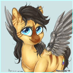 Size: 2000x2000 | Tagged: safe, artist:meowcephei, oc, oc only, pegasus, pony, amputee, augmented, high res, prosthetic limb, prosthetic wing, prosthetics, simple background, sketch, solo