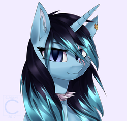Size: 2725x2580 | Tagged: safe, artist:midnightdream123, oc, oc only, pony, unicorn, bust, choker, female, high res, mare, portrait, scar, solo, spiked choker