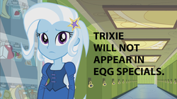 Size: 1280x718 | Tagged: safe, trixie, equestria girls, g4, my little pony equestria girls, banana, fall formal outfits, female, image macro, lockers, look, meme, orange, sad, solo, strawberry, trixie's eqg demands