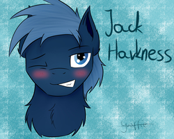 Size: 2834x2267 | Tagged: safe, artist:r0xyr0x, star hunter, pony, g4, blushing, bust, colt, crossover, eyes closed, flirting, high res, jack harkness, male, portrait, smiling, solo