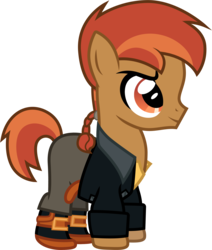 Size: 2001x2357 | Tagged: safe, artist:cloudy glow, button mash, earth pony, pony, g4, clothes, clothes swap, colt, cosplay, costume, crossover, disney, foal, high res, jim hawkins, liquid button, male, simple background, smiling, solo, transparent background, treasure planet