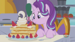 Size: 1232x690 | Tagged: safe, screencap, starlight glimmer, alicorn, pony, a royal problem, g4, my little pony: friendship is magic, female, food, mare, pancakes, solo