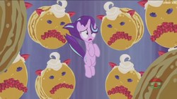 Size: 1920x1080 | Tagged: safe, screencap, starlight glimmer, pony, unicorn, a royal problem, g4, my little pony: friendship is magic, season 7, female, food, frown, nightmare, nightmare fuel, pancakes