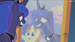 Size: 1920x1080 | Tagged: safe, screencap, indian summer, princess luna, raspberry cream, pony, a royal problem, g4, grin, mirror, nightmare, smiling